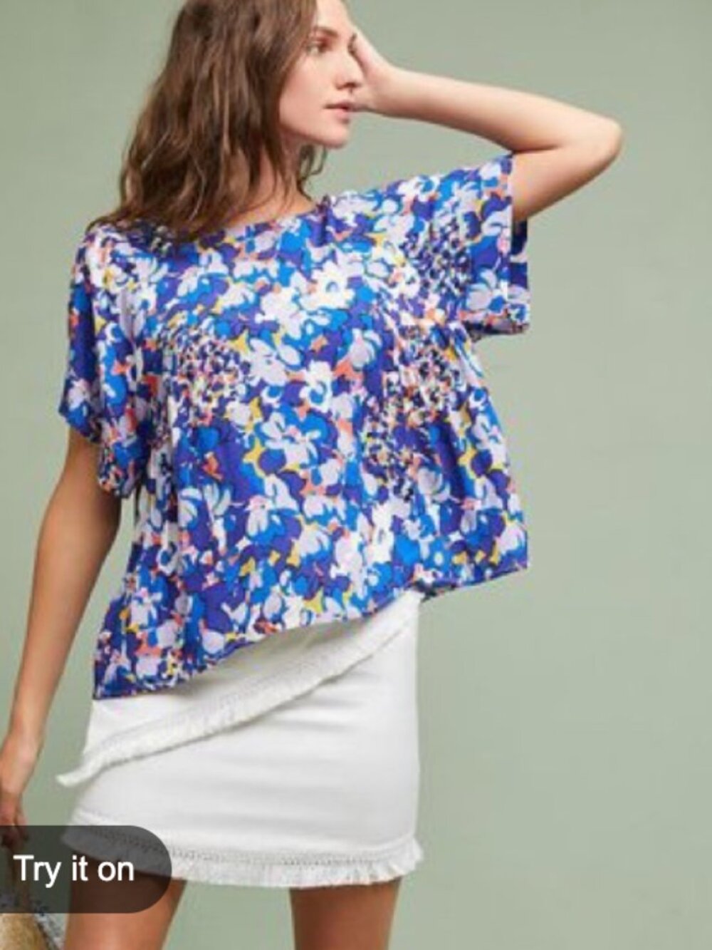 ANTHROPOLOGIE Maeve Milla Blue FLoral Blouse Top Size XS